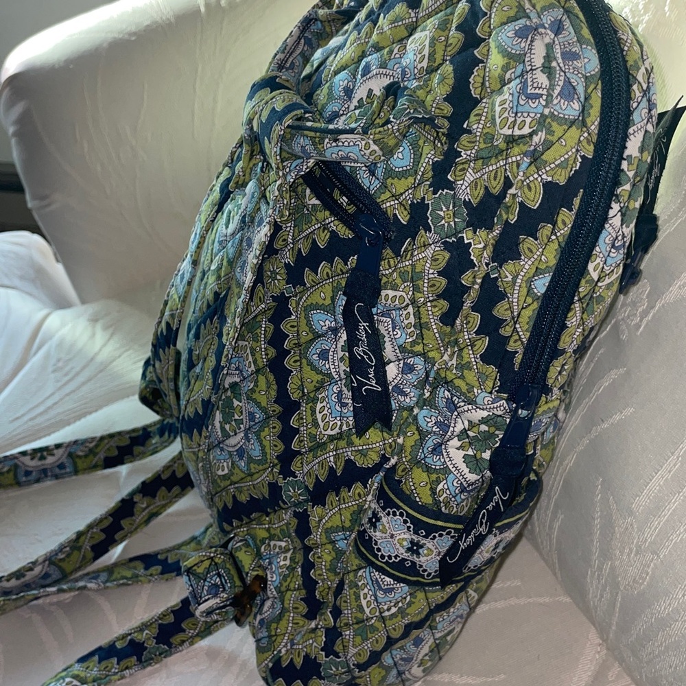 Vera Bradley Quilted Mini Backpack Purse Green Navy Blue - Picture 3 of 11